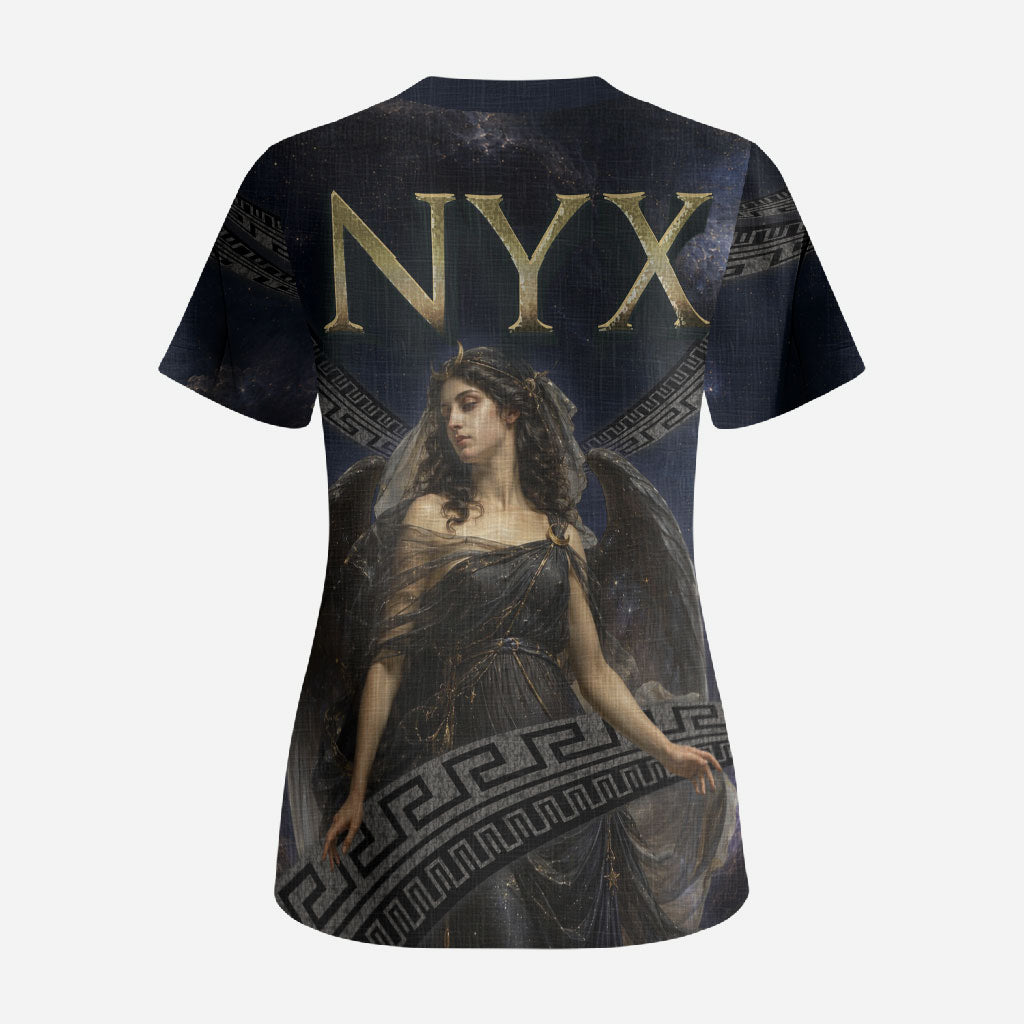 Greek Mythology Nyx Scrub Top Celestial Starry Night Classical Art Greek Key