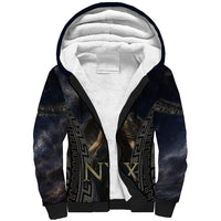 Greek Mythology Nyx Sherpa Hoodie Celestial Starry Night Classical Art Greek Key