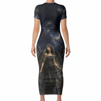 Greek Mythology Nyx Short Sleeve Bodycon Dress Celestial Starry Night Classical Art Greek Key