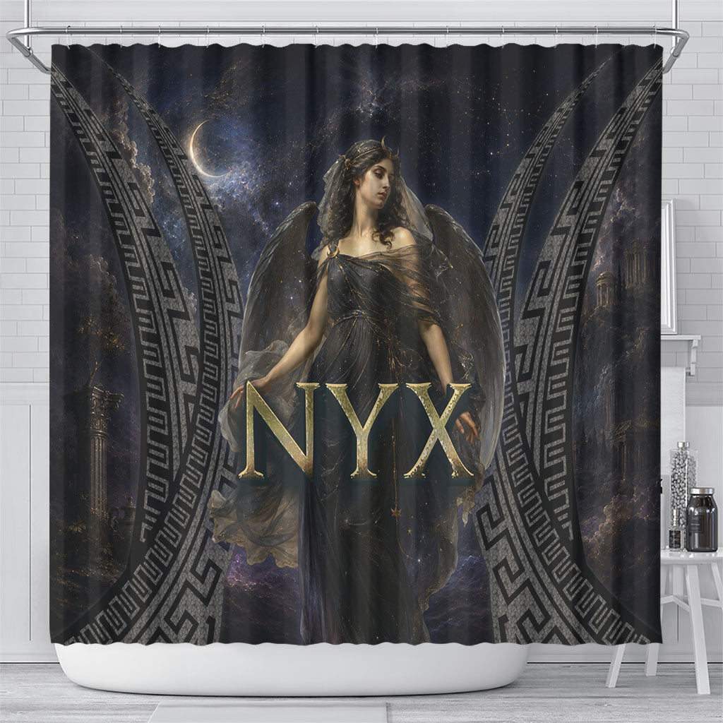 Greek Mythology Nyx Shower Curtain Celestial Starry Night Classical Art Greek Key