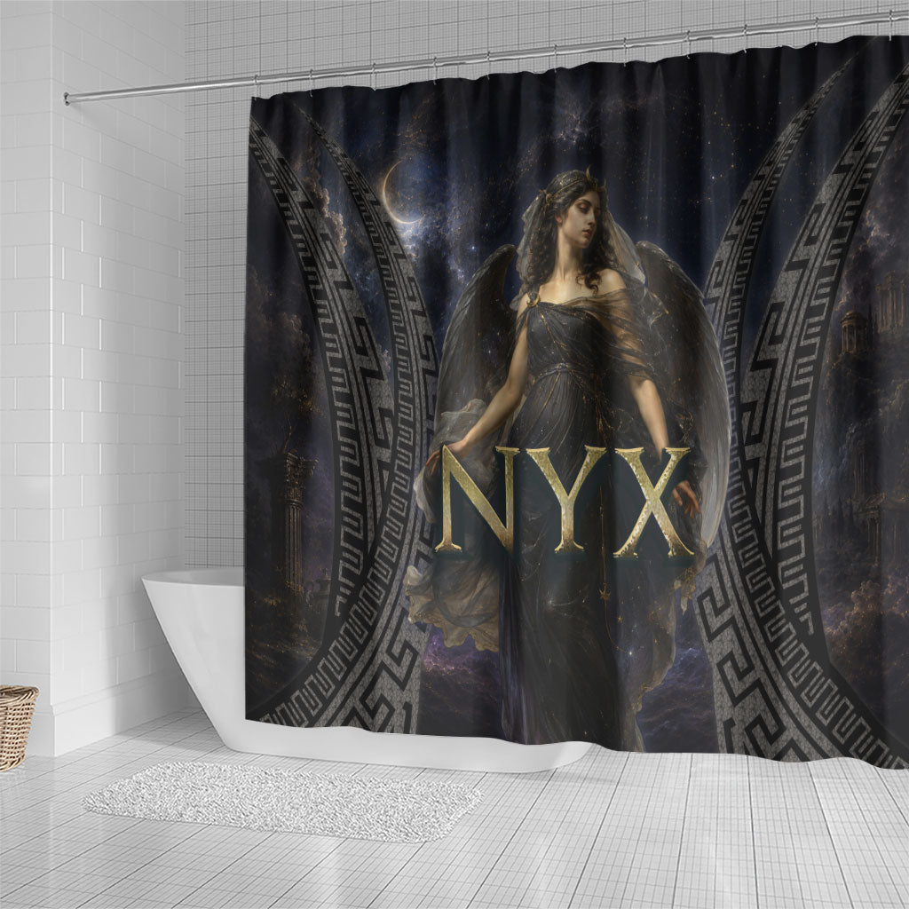 Greek Mythology Nyx Shower Curtain Celestial Starry Night Classical Art Greek Key
