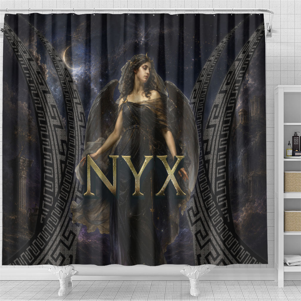 Greek Mythology Nyx Shower Curtain Celestial Starry Night Classical Art Greek Key