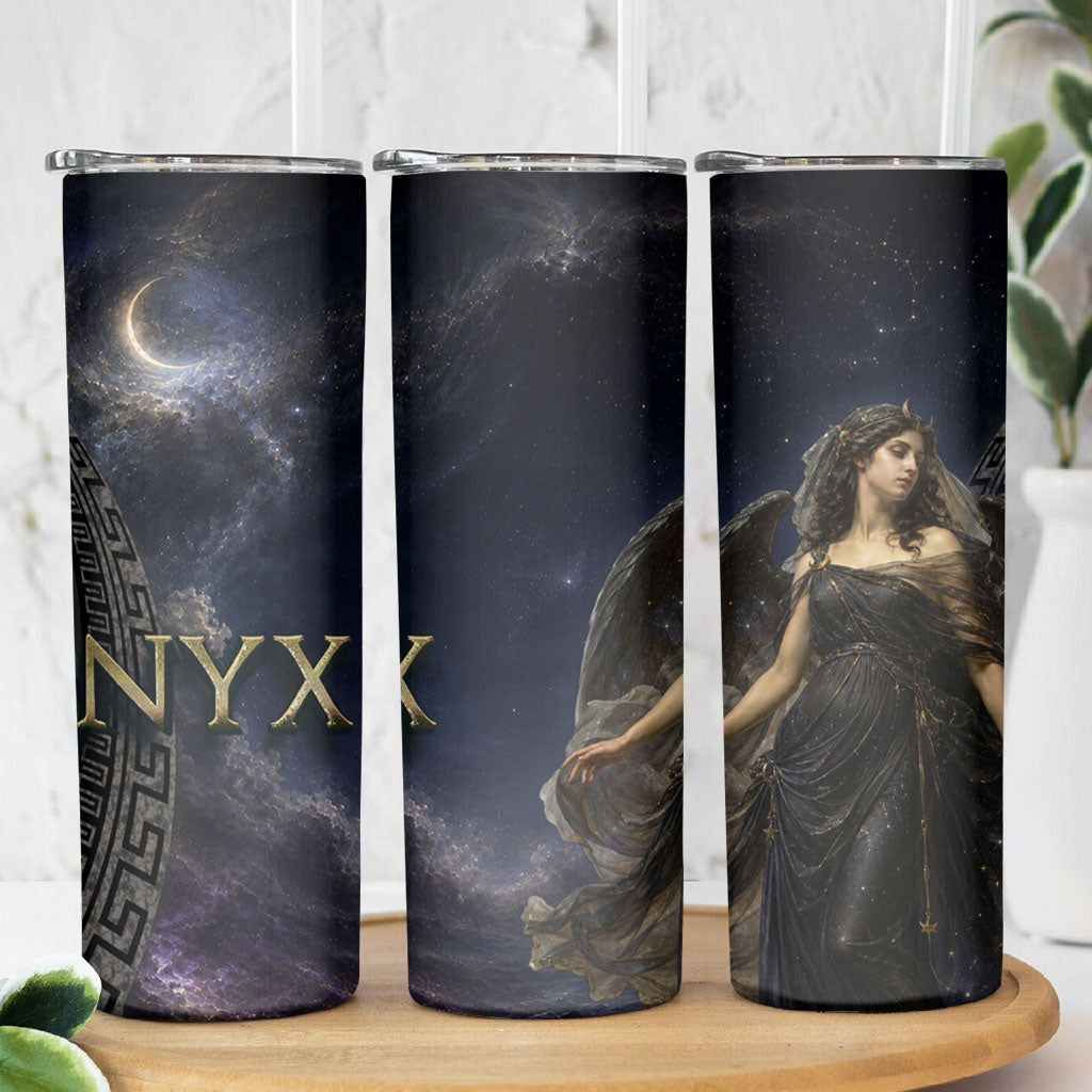 Greek Mythology Nyx Skinny Tumbler Celestial Starry Night Classical Art Greek Key