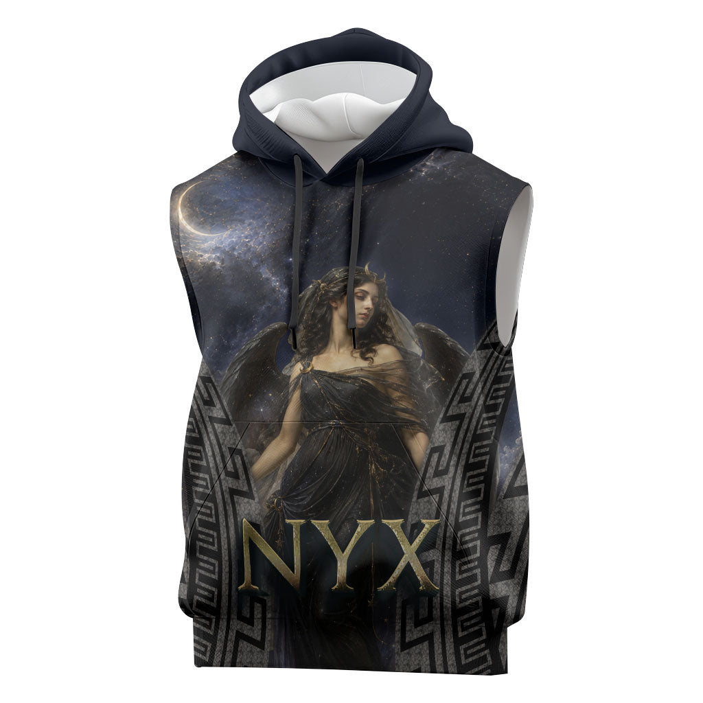 Greek Mythology Nyx Sleeveless Hoodie Celestial Starry Night Classical Art Greek Key