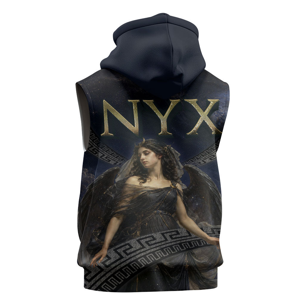 Greek Mythology Nyx Sleeveless Hoodie Celestial Starry Night Classical Art Greek Key