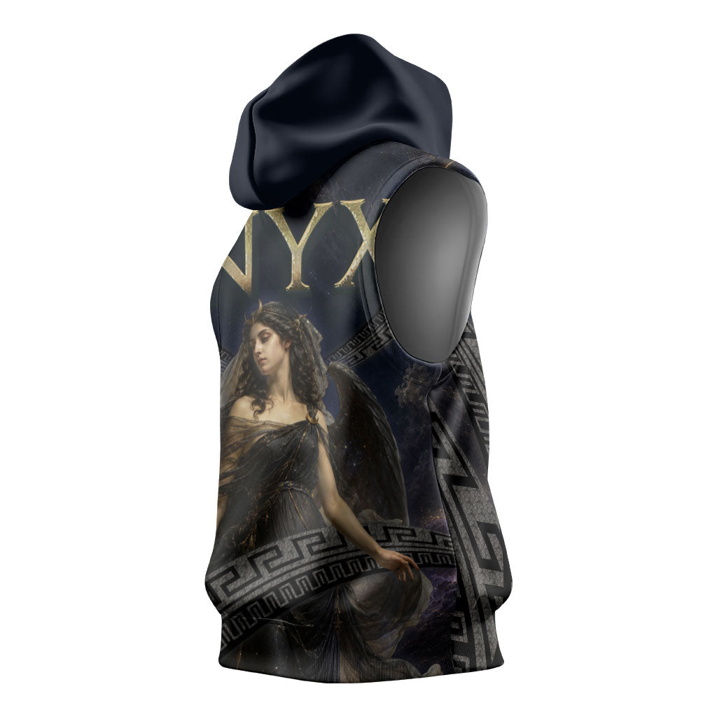 Greek Mythology Nyx Sleeveless Hoodie Celestial Starry Night Classical Art Greek Key