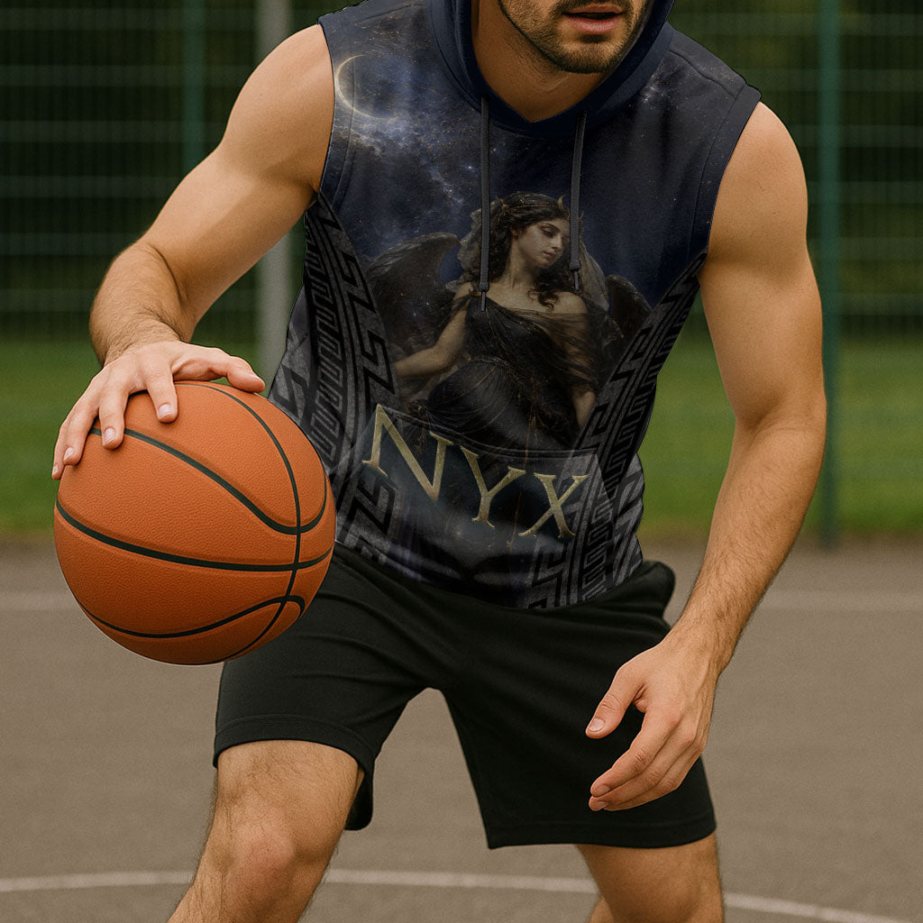 Greek Mythology Nyx Sleeveless Hoodie Celestial Starry Night Classical Art Greek Key