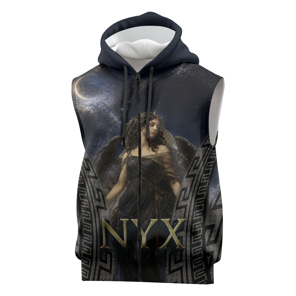 Greek Mythology Nyx Sleeveless Zip Hoodie Celestial Starry Night Classical Art Greek Key