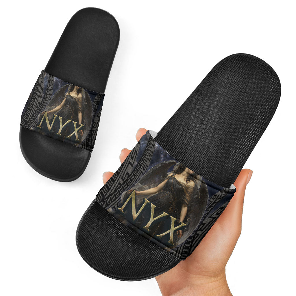 Greek Mythology Nyx Slide Sandals Celestial Starry Night Classical Art Greek Key