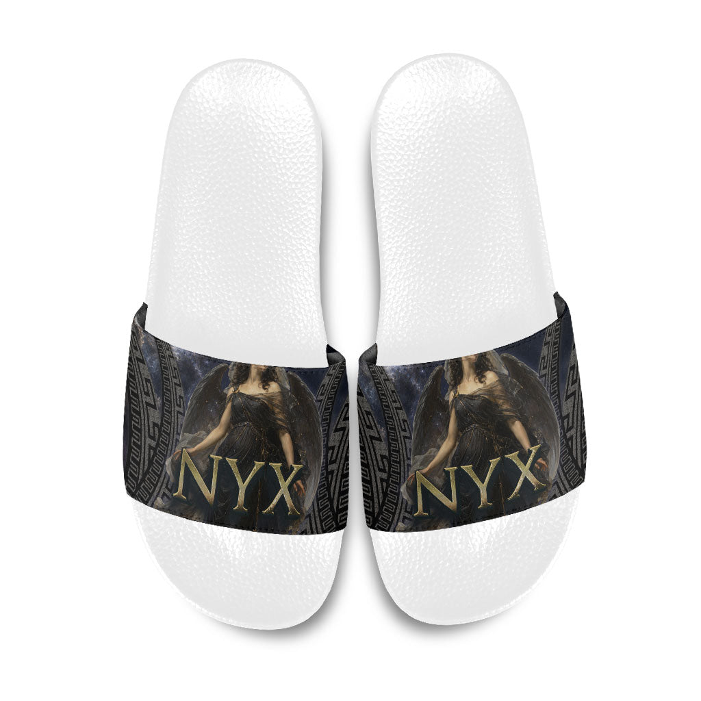 Greek Mythology Nyx Slide Sandals Celestial Starry Night Classical Art Greek Key