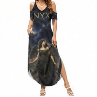 Greek Mythology Nyx Summer Maxi Dress Celestial Starry Night Classical Art Greek Key
