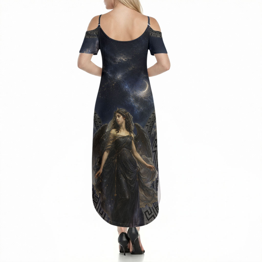 Greek Mythology Nyx Summer Maxi Dress Celestial Starry Night Classical Art Greek Key