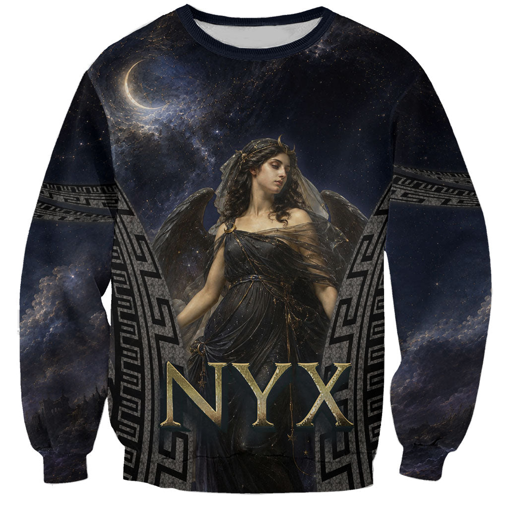 Greek Mythology Nyx Sweatshirt Celestial Starry Night Classical Art Greek Key