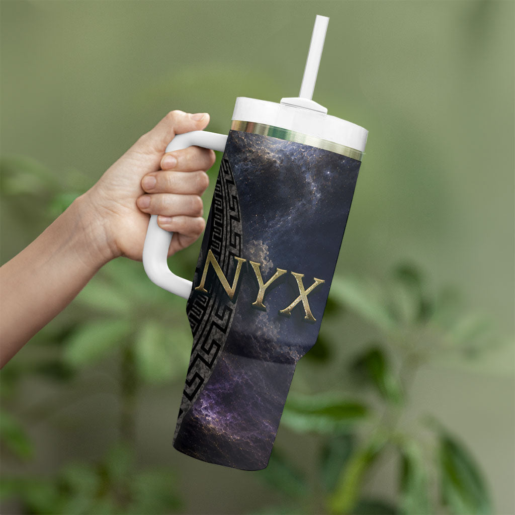 Greek Mythology Nyx Tumbler With Handle Celestial Starry Night Classical Art Greek Key
