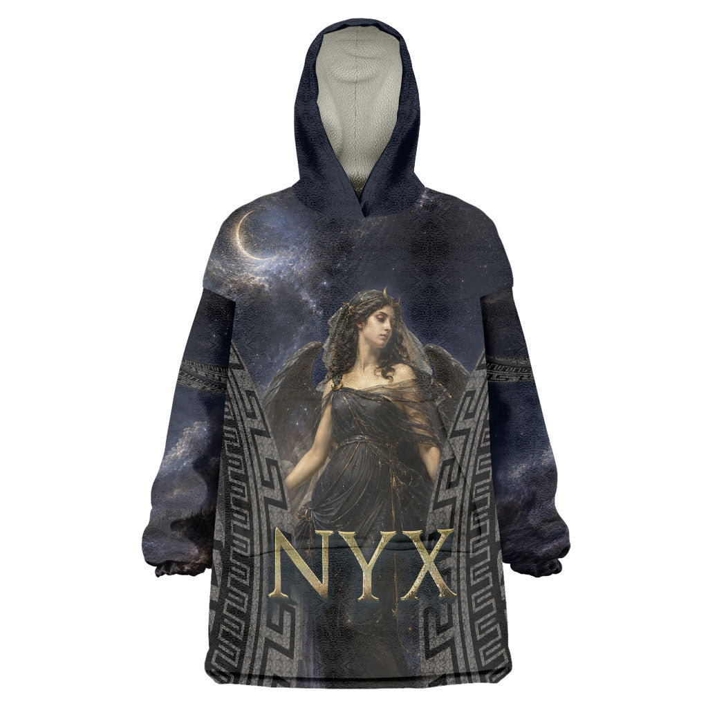 Greek Mythology Nyx Wearable Blanket Hoodie Celestial Starry Night Classical Art Greek Key