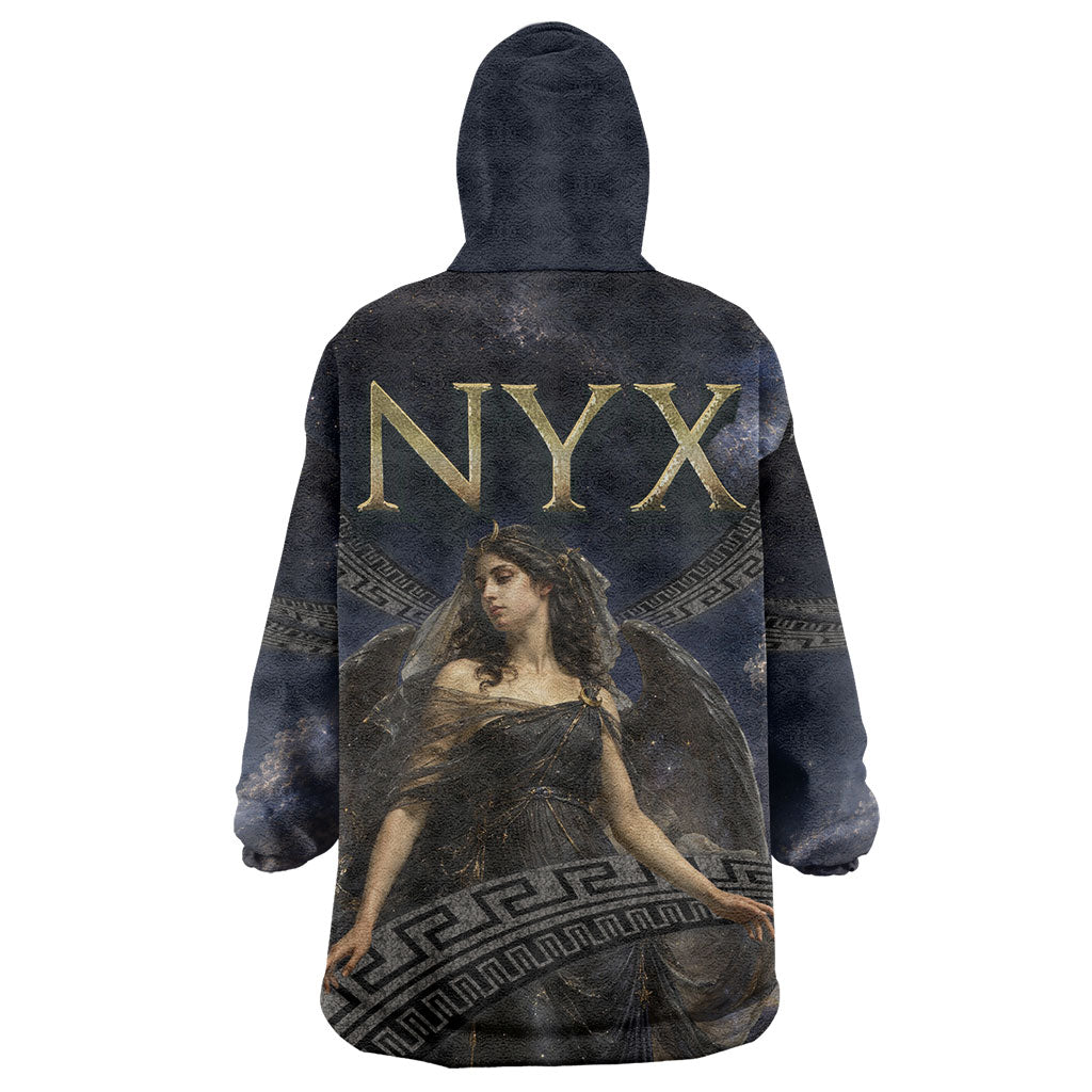 Greek Mythology Nyx Wearable Blanket Hoodie Celestial Starry Night Classical Art Greek Key