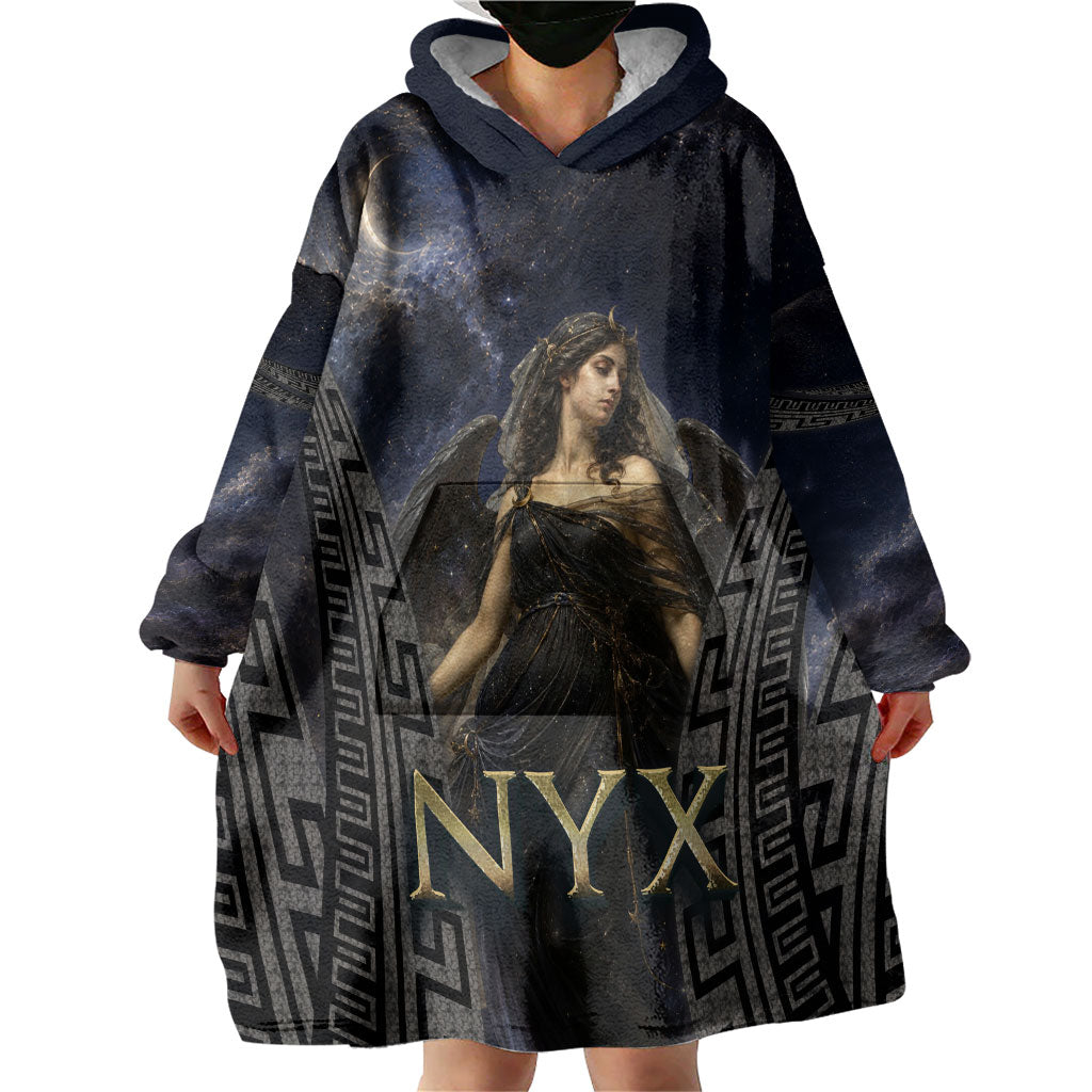 Greek Mythology Nyx Wearable Blanket Hoodie Celestial Starry Night Classical Art Greek Key