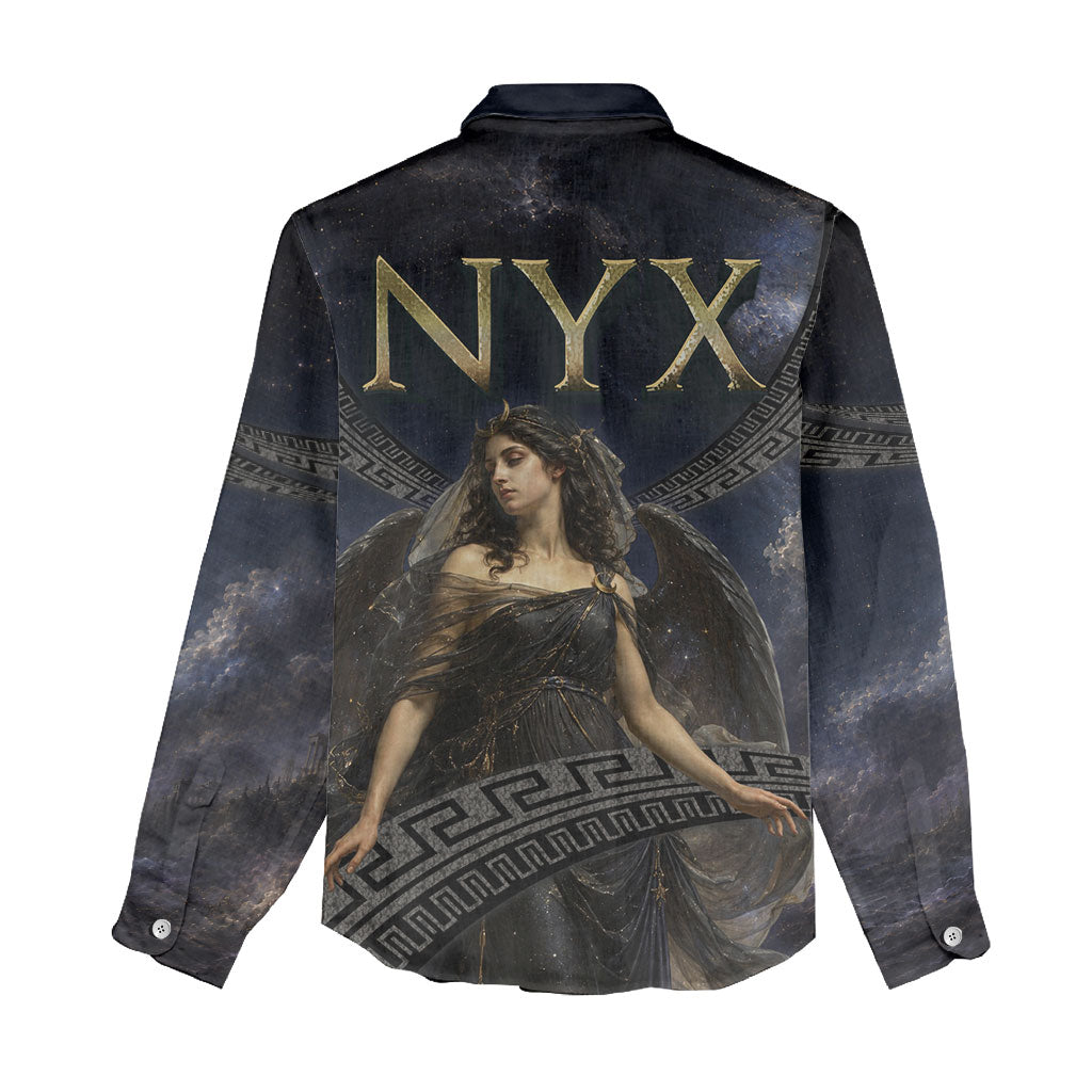 Greek Mythology Nyx Women Casual Shirt Celestial Starry Night Classical Art Greek Key