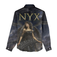 Greek Mythology Nyx Women Casual Shirt Celestial Starry Night Classical Art Greek Key