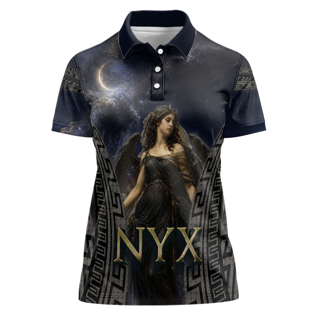 Greek Mythology Nyx Women Polo Shirt Celestial Starry Night Classical Art Greek Key