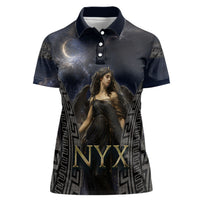 Greek Mythology Nyx Women Polo Shirt Celestial Starry Night Classical Art Greek Key