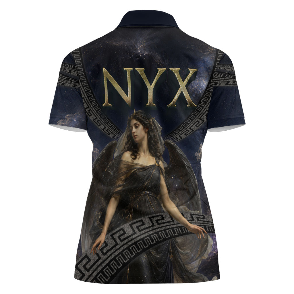 Greek Mythology Nyx Women Polo Shirt Celestial Starry Night Classical Art Greek Key