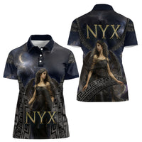 Greek Mythology Nyx Women Polo Shirt Celestial Starry Night Classical Art Greek Key