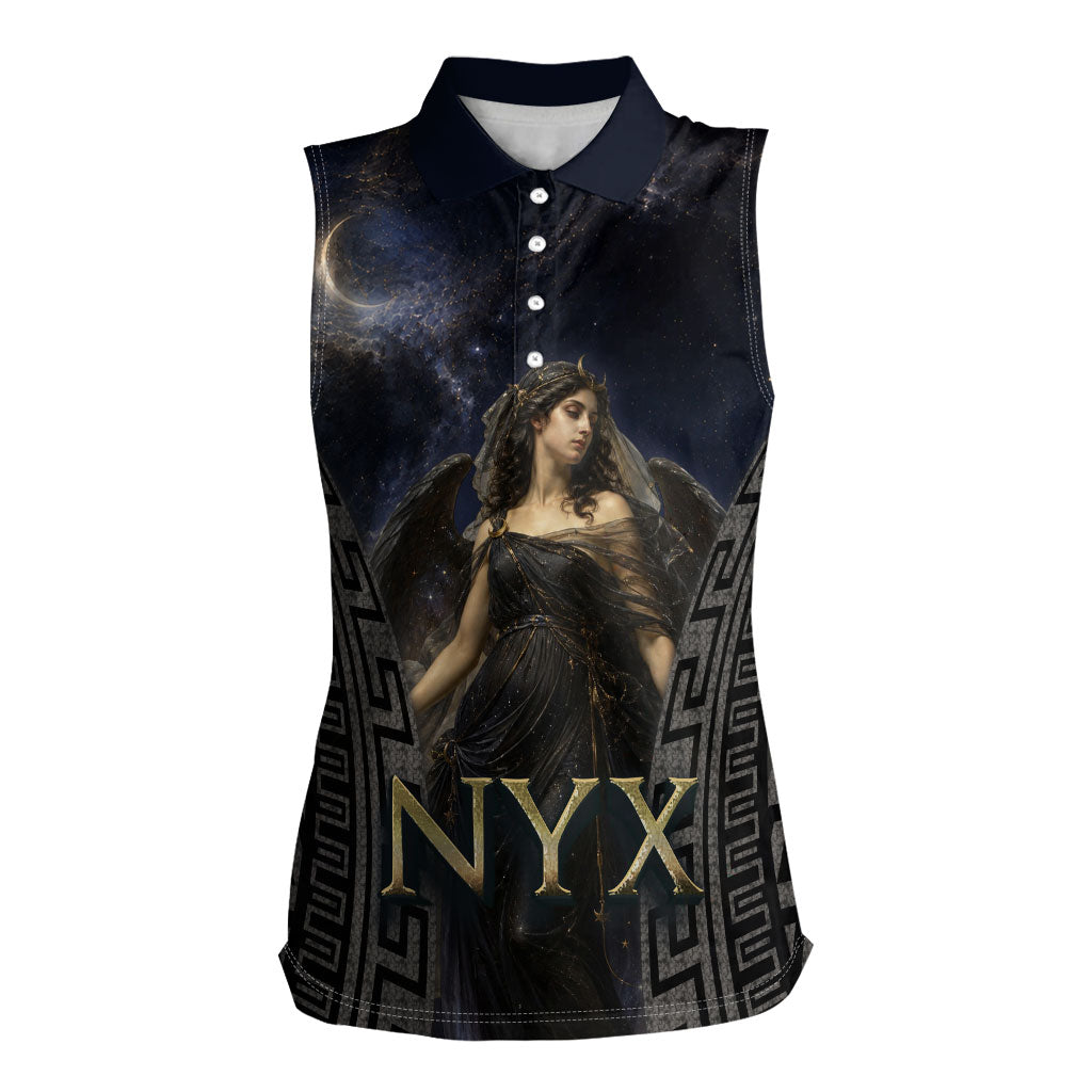 Greek Mythology Nyx Women Sleeveless Polo Shirt Celestial Starry Night Classical Art Greek Key