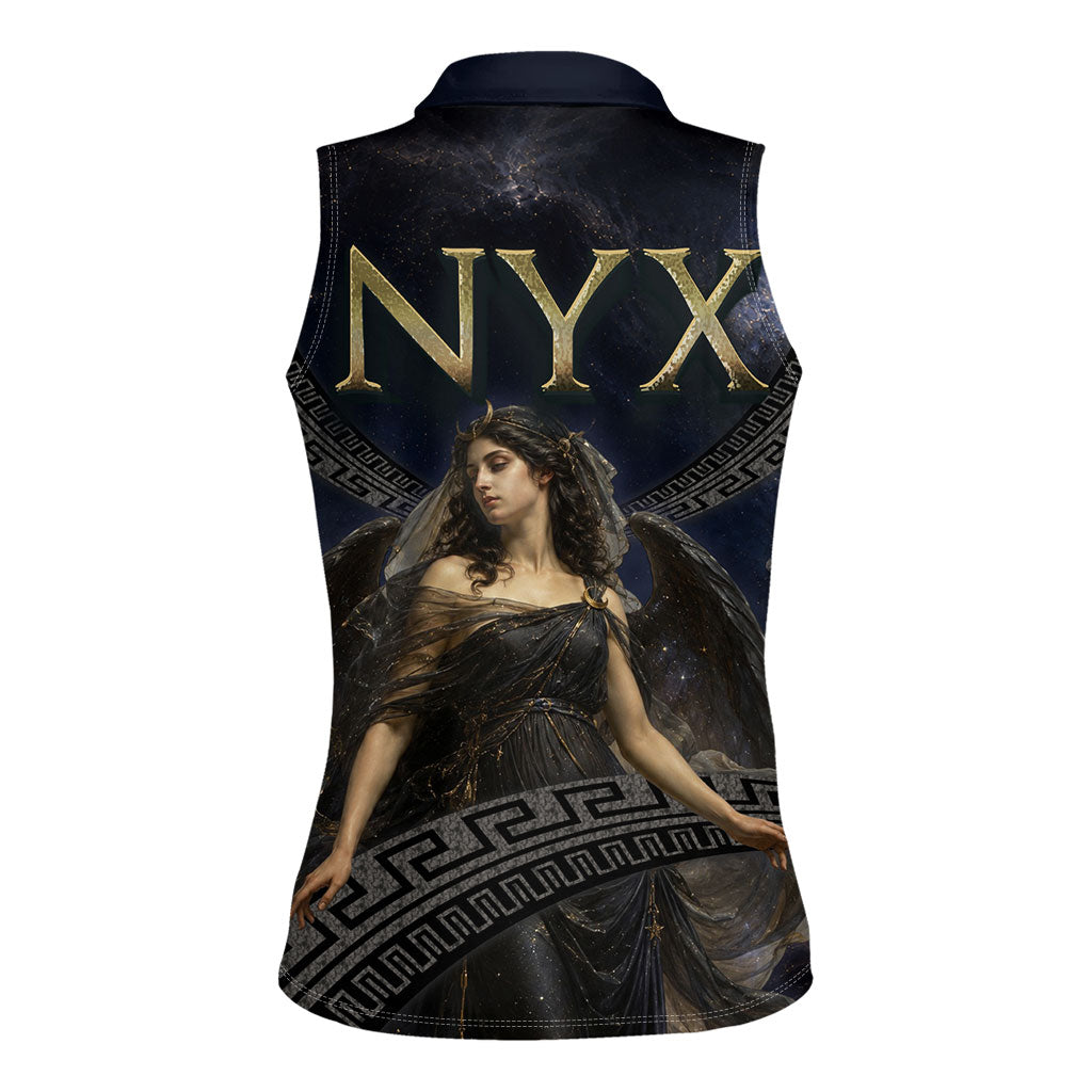 Greek Mythology Nyx Women Sleeveless Polo Shirt Celestial Starry Night Classical Art Greek Key