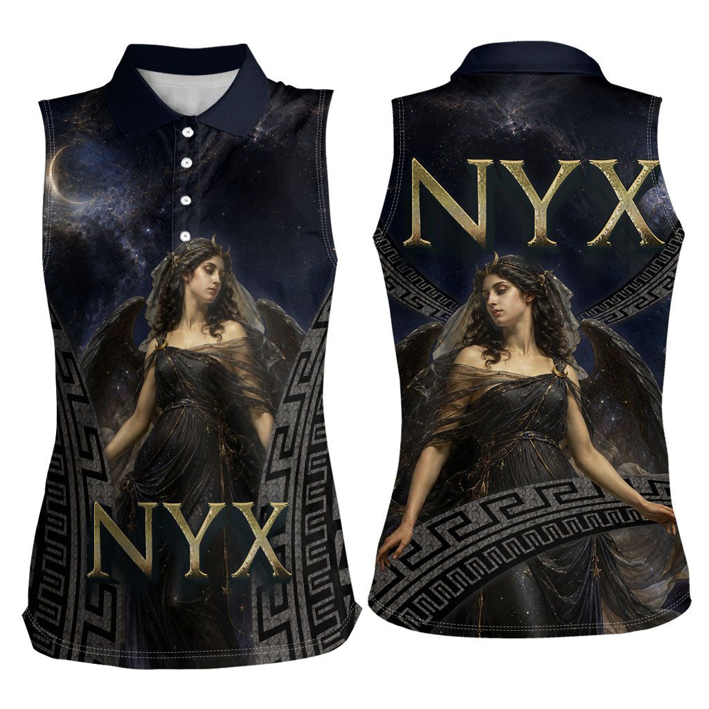 Greek Mythology Nyx Women Sleeveless Polo Shirt Celestial Starry Night Classical Art Greek Key