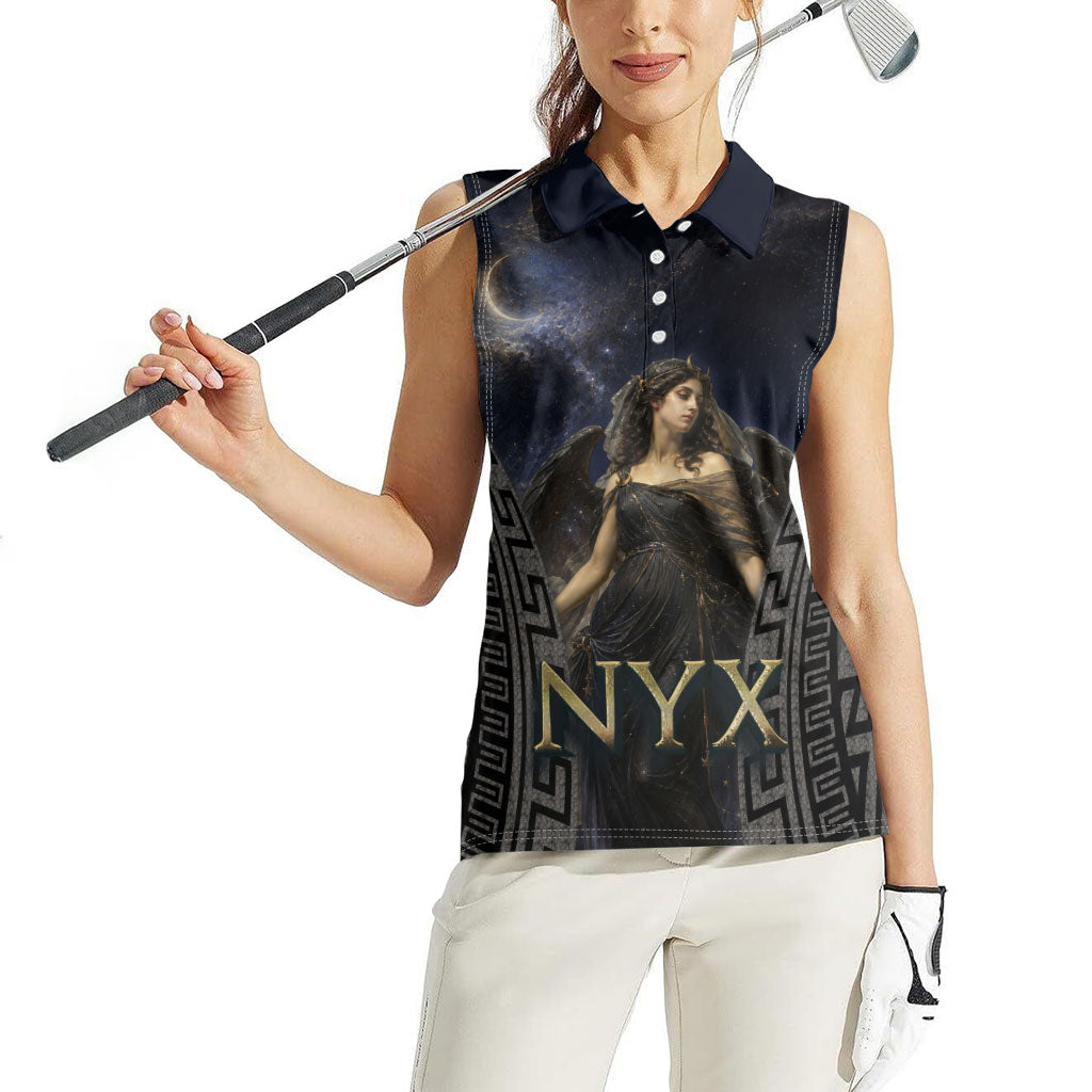 Greek Mythology Nyx Women Sleeveless Polo Shirt Celestial Starry Night Classical Art Greek Key