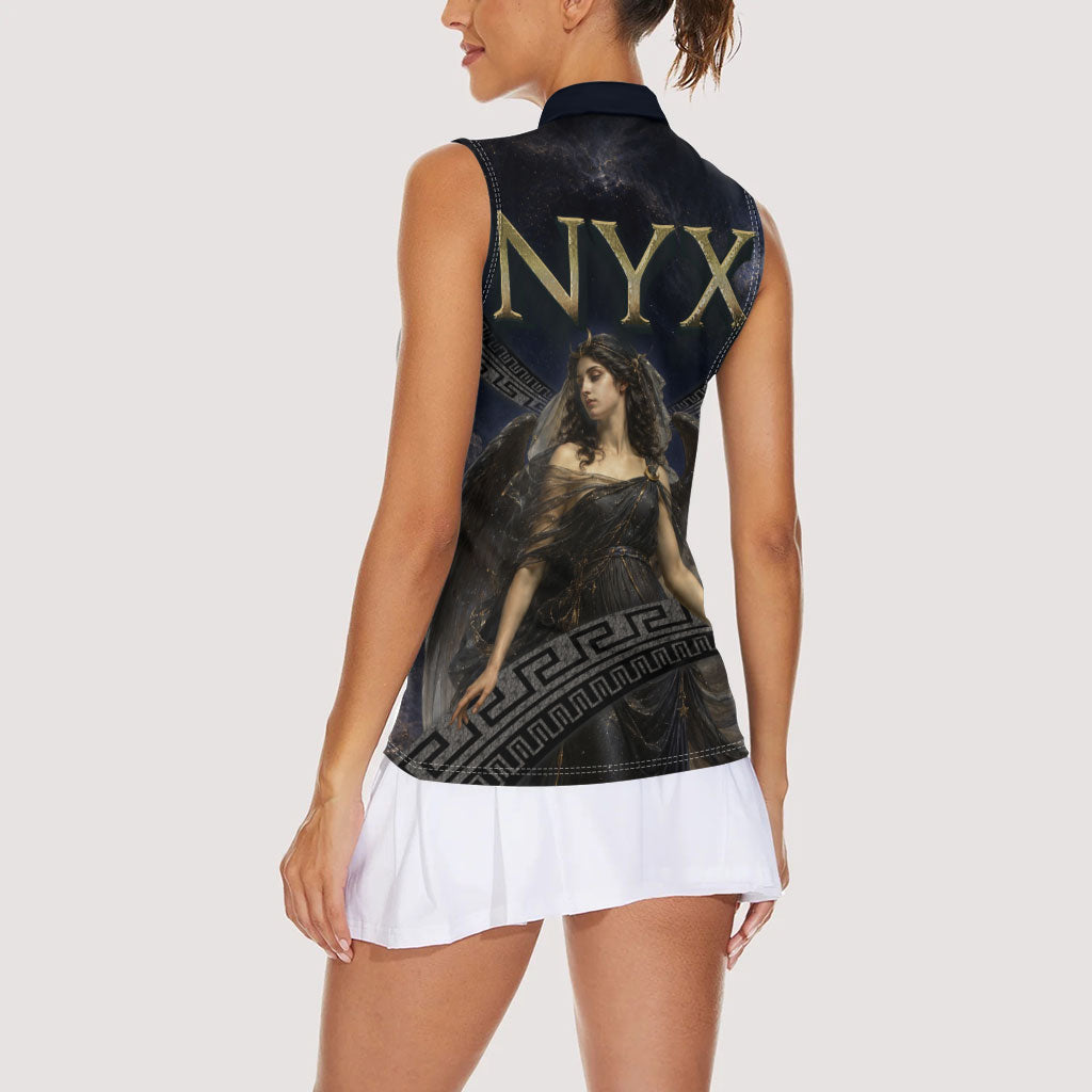 Greek Mythology Nyx Women Sleeveless Polo Shirt Celestial Starry Night Classical Art Greek Key