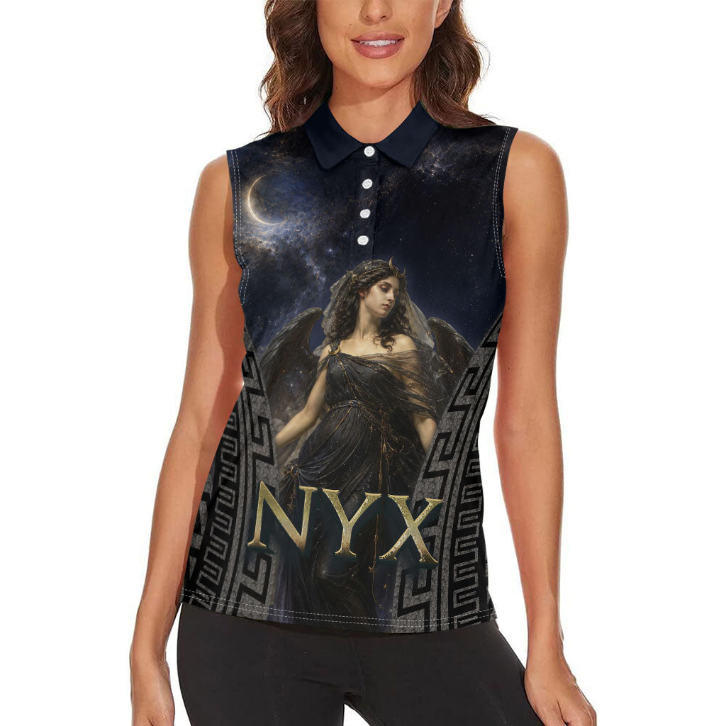 Greek Mythology Nyx Women Sleeveless Polo Shirt Celestial Starry Night Classical Art Greek Key