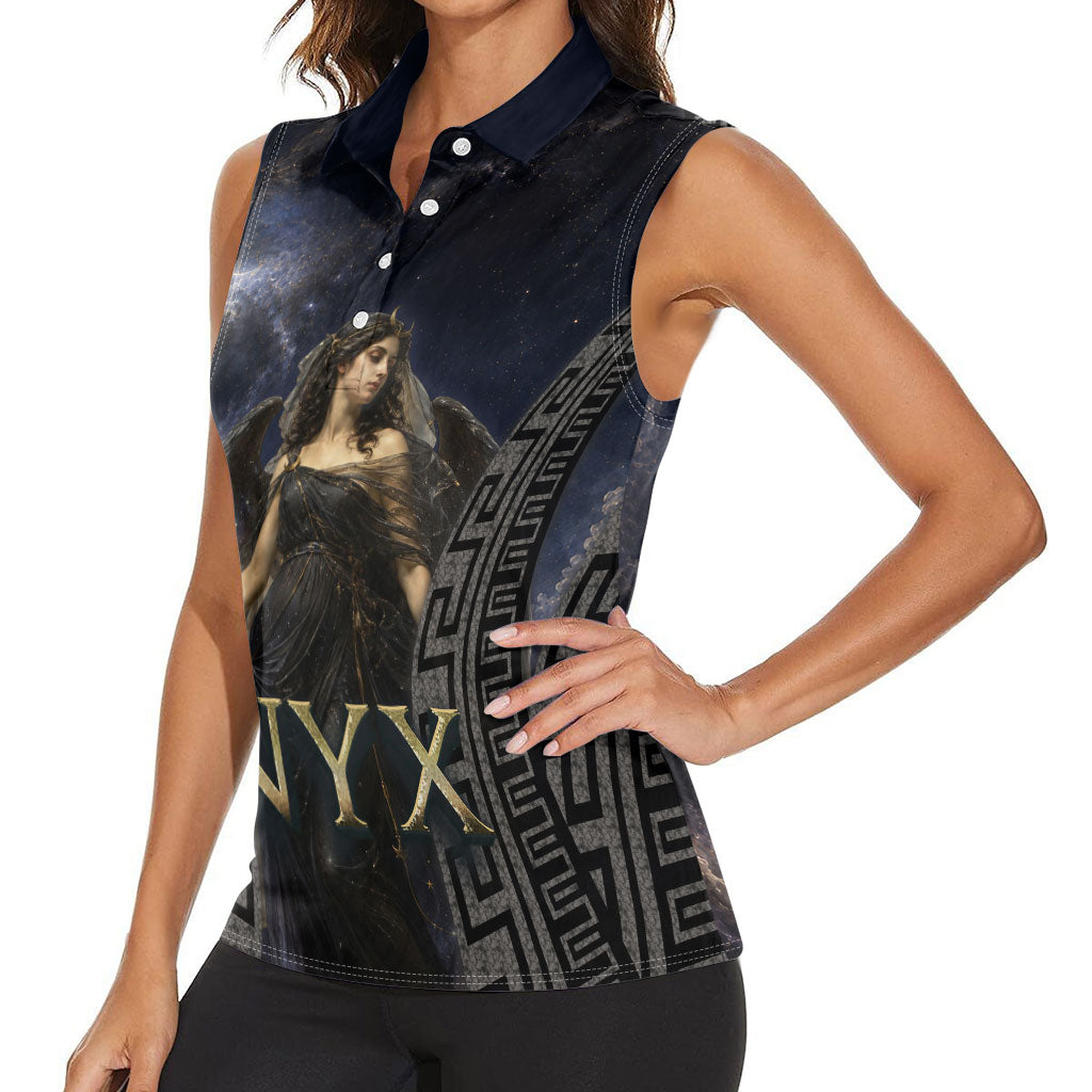 Greek Mythology Nyx Women Sleeveless Polo Shirt Celestial Starry Night Classical Art Greek Key
