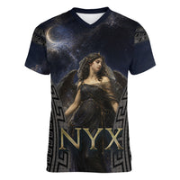 Greek Mythology Nyx Women V-Neck T-Shirt Celestial Starry Night Classical Art Greek Key