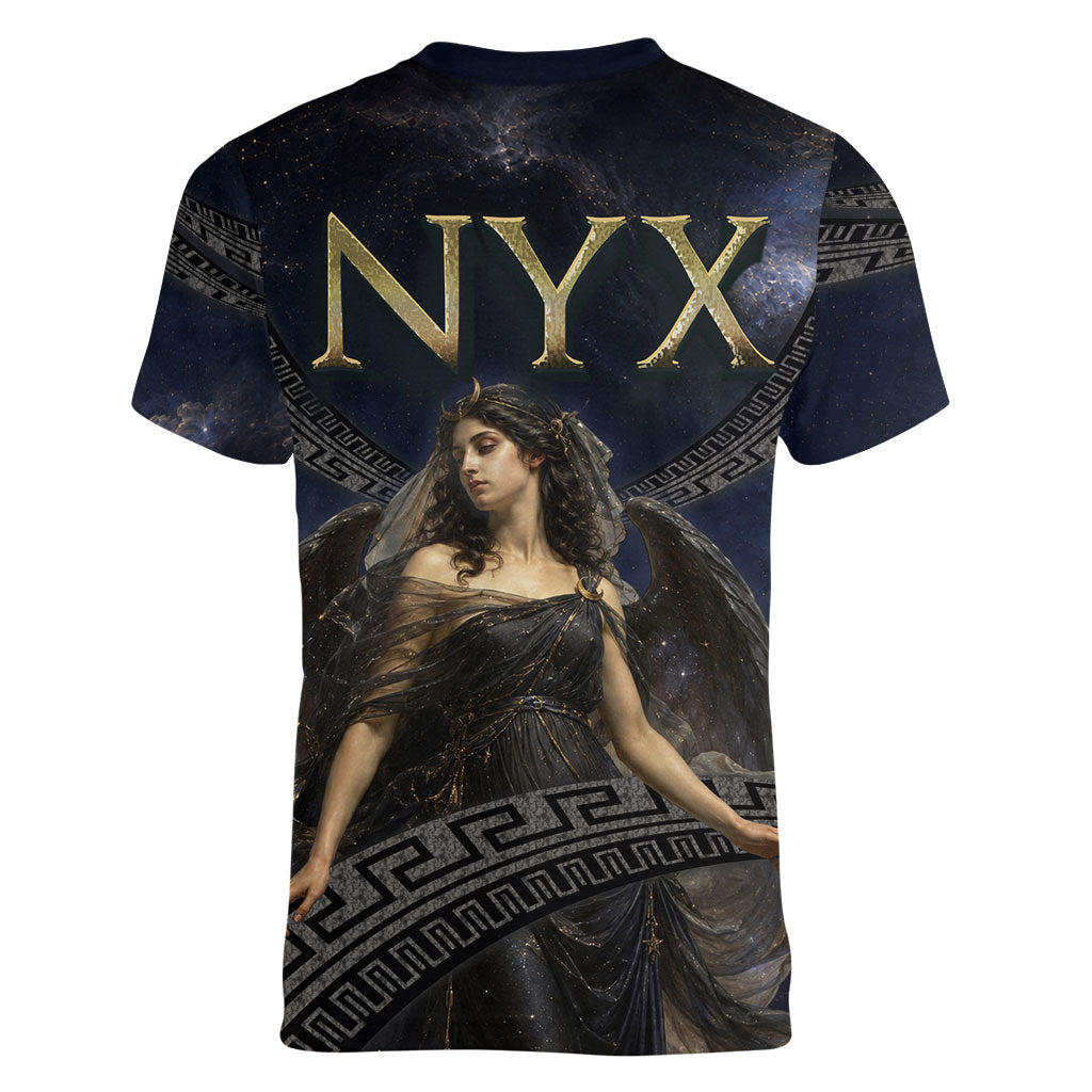 Greek Mythology Nyx Women V-Neck T-Shirt Celestial Starry Night Classical Art Greek Key