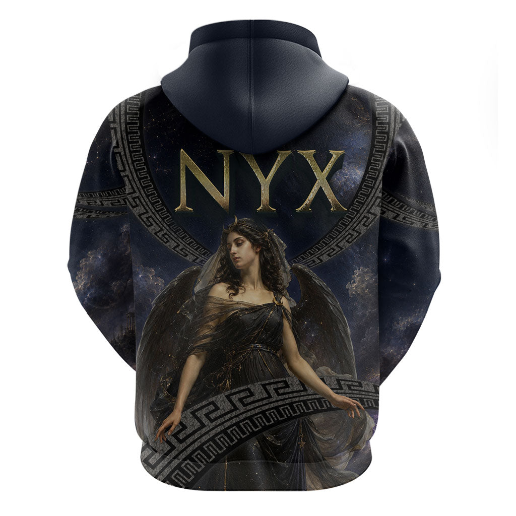 Greek Mythology Nyx Zip Hoodie Celestial Starry Night Classical Art Greek Key