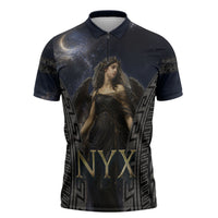 Greek Mythology Nyx Zipper Polo Shirt Celestial Starry Night Classical Art Greek Key