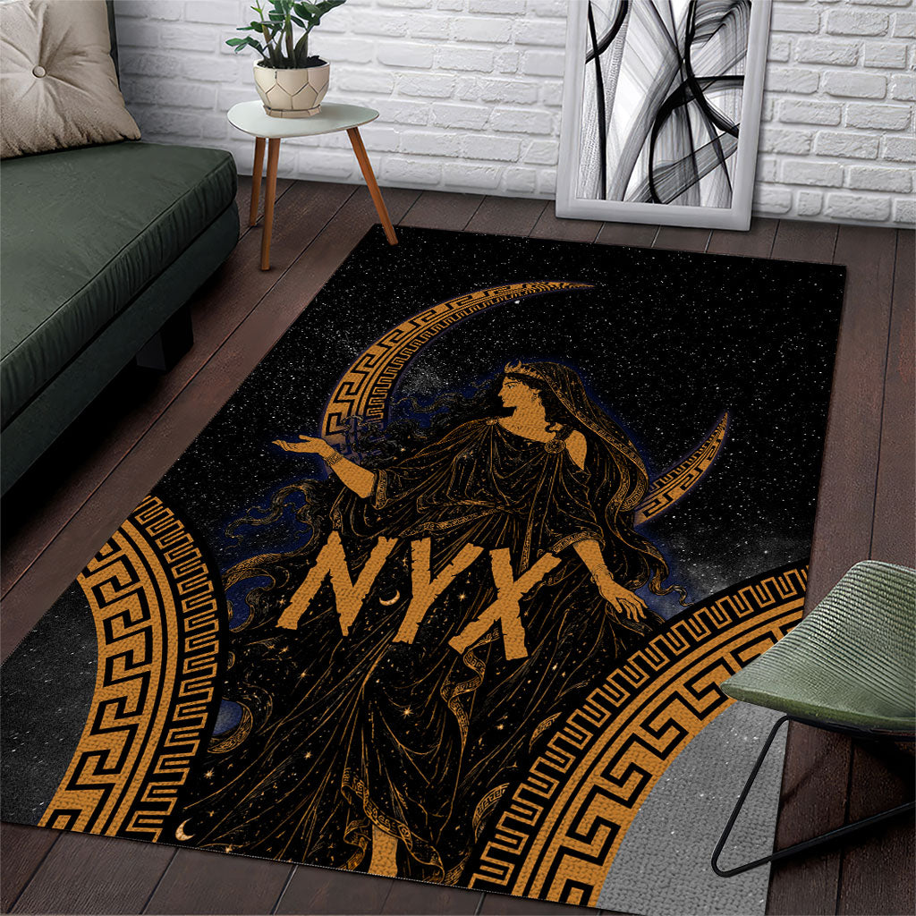 Greek Mythology Nyx Area Rug Starry Night Classical Art Greek Key Pattern