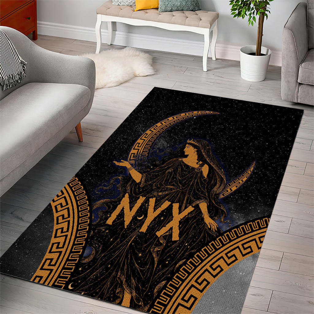 Greek Mythology Nyx Area Rug Starry Night Classical Art Greek Key Pattern