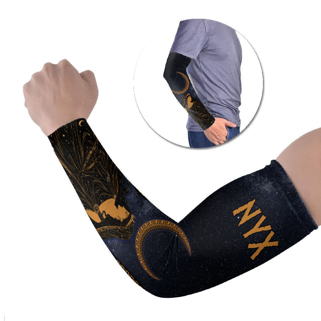 Greek Mythology Nyx Arm Sleeves Starry Night Classical Art Greek Key Pattern
