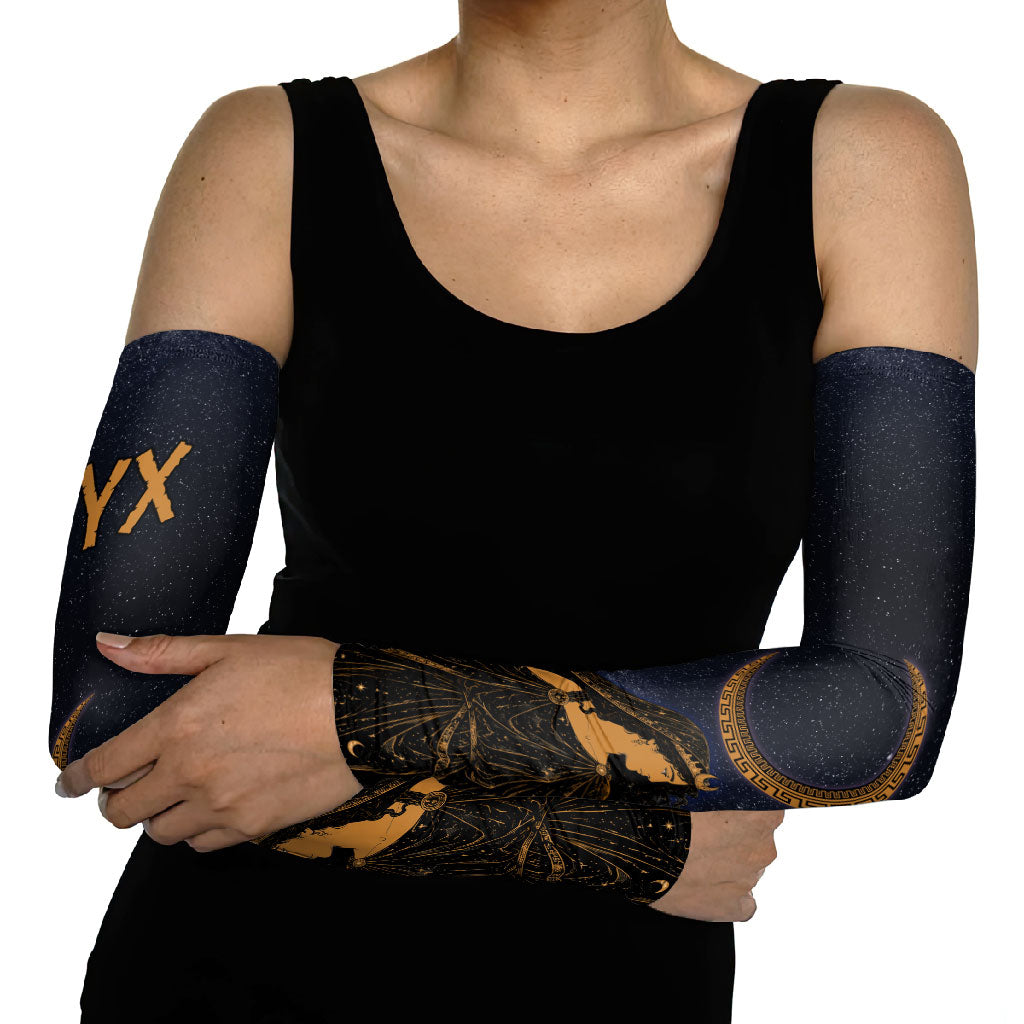 Greek Mythology Nyx Arm Sleeves Starry Night Classical Art Greek Key Pattern
