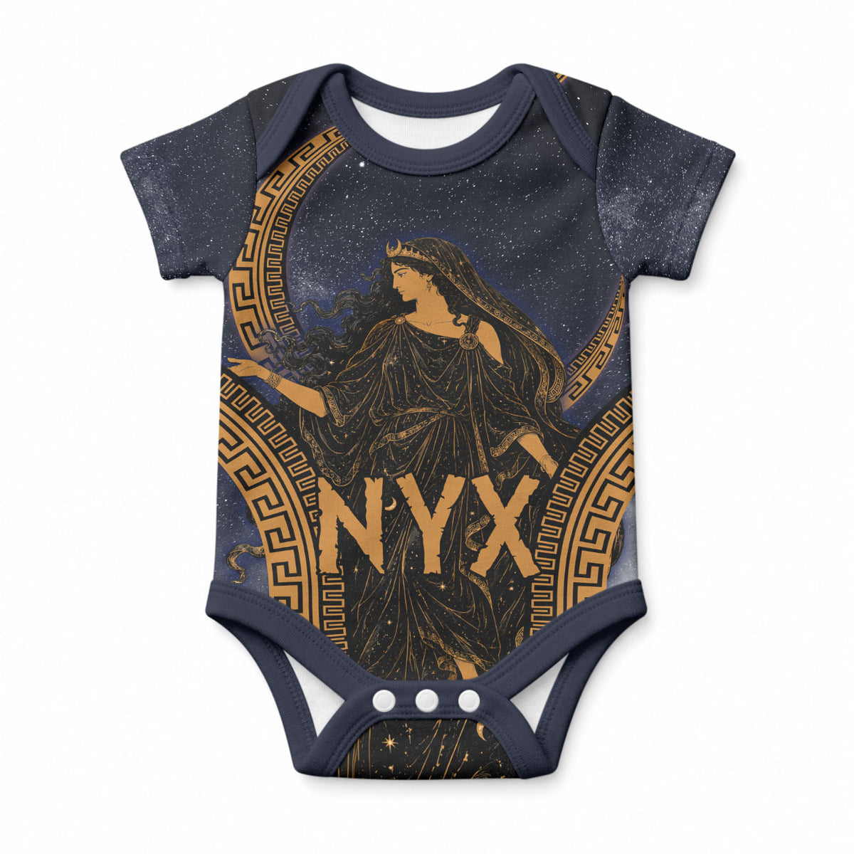 Greek Mythology Nyx Baby Onesie Starry Night Classical Art Greek Key Pattern