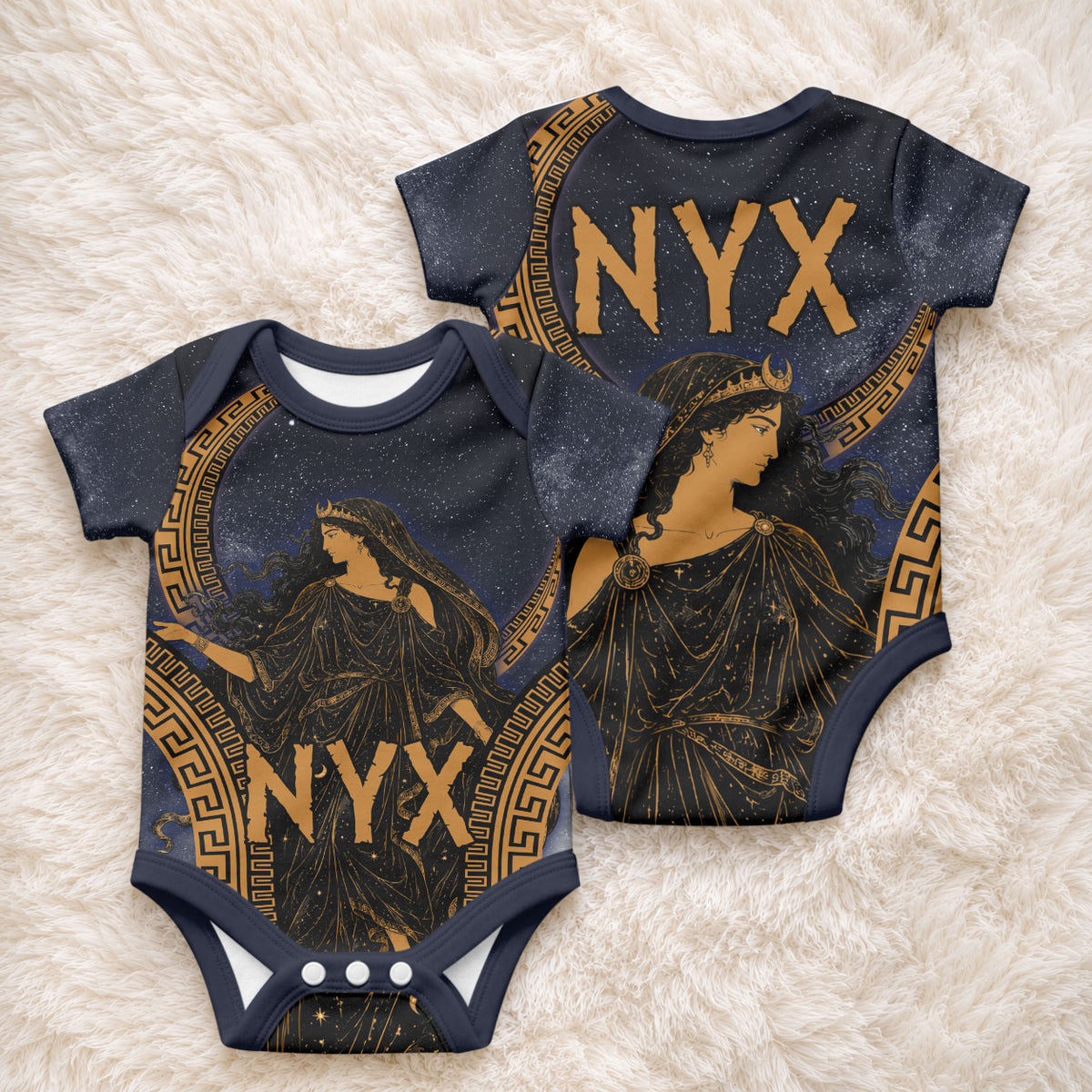 Greek Mythology Nyx Baby Onesie Starry Night Classical Art Greek Key Pattern