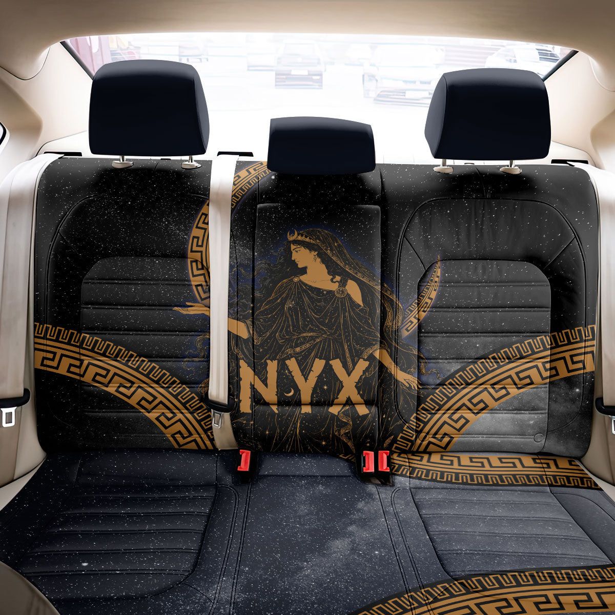 Greek Mythology Nyx Back Car Seat Cover Starry Night Classical Art Greek Key Pattern