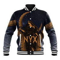 Greek Mythology Nyx Baseball Jacket Starry Night Classical Art Greek Key Pattern