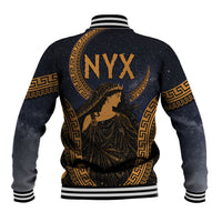 Greek Mythology Nyx Baseball Jacket Starry Night Classical Art Greek Key Pattern