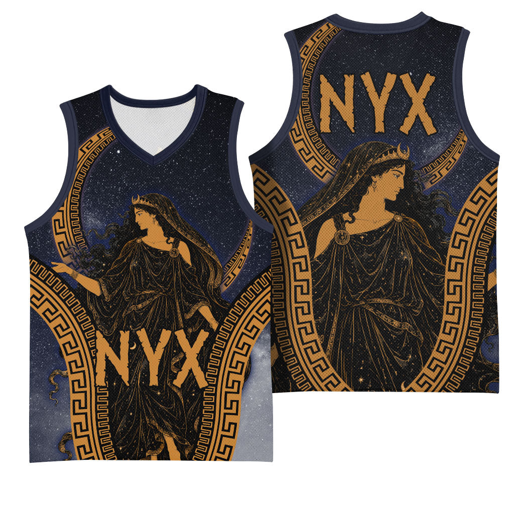 Greek Mythology Nyx Basketball Jersey Starry Night Classical Art Greek Key Pattern