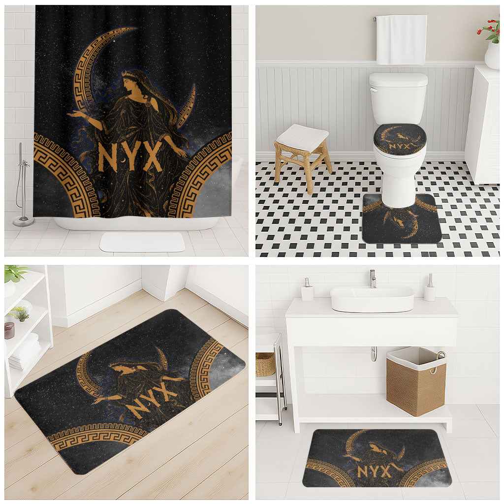 Greek Mythology Nyx Bathroom Set Starry Night Classical Art Greek Key Pattern