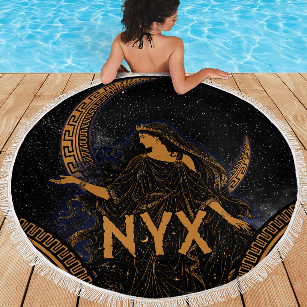 Greek Mythology Nyx Beach Blanket Starry Night Classical Art Greek Key Pattern